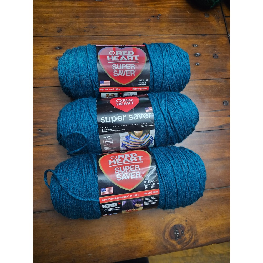 Red Heart Super Saver Yarn‎ Real Teal Medium Weight Acrylic 3 Skeins